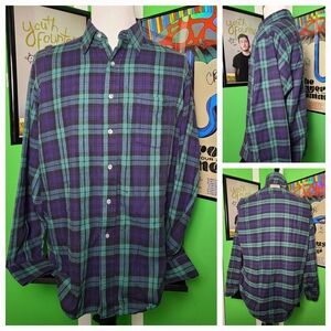 Vintage L.L. Bean Flannel Shirt – Made in USA – Men’s Large Green & Purple Plaid